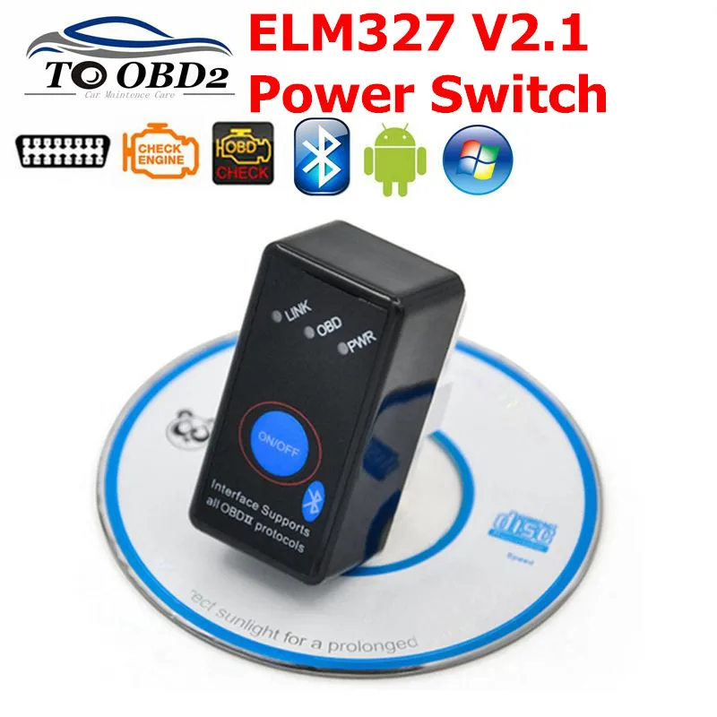 ELM327 с выключателем питания Bluetooth V2.1 ODB2 ODBII OBD II ELM 327 Тестер для Torque Android