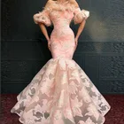 Женское кружевное платье в пол, розовое платье-Русалка для выпускного вечера, праздвечерние чное платье с рукавом до локтя и аппликацией, платья