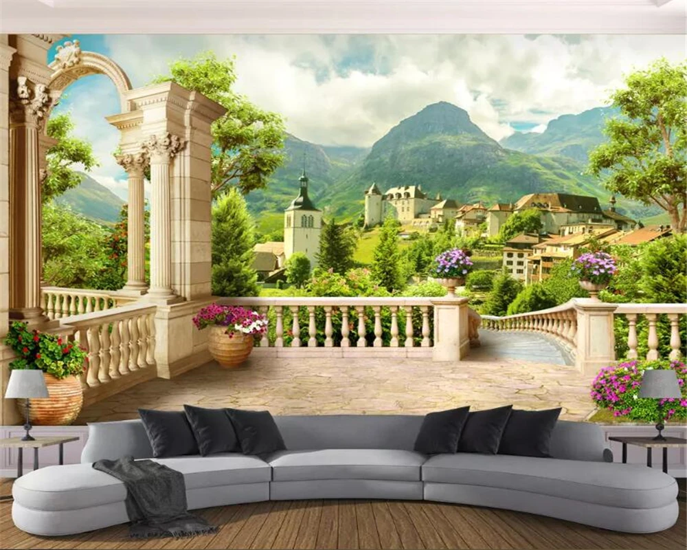 

Обои на заказ, 3D обои, Европейский Римский столб, балкон, пейзаж, природа, фото, стена, кафе, ресторан, 3d обои