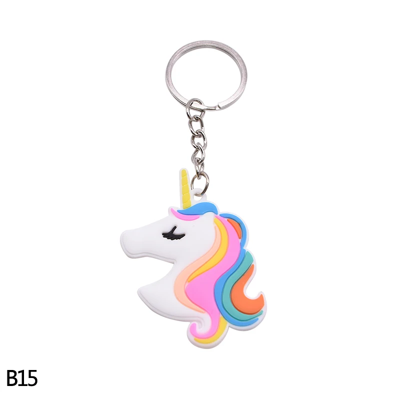 B15 5/10pc Rainbow PVC Cute Animal Horse Unicorn Keychain Alloy Key Ring For Men Women Bag Phone Car Key Chian Decoration Gift Favor - Цвет: B15
