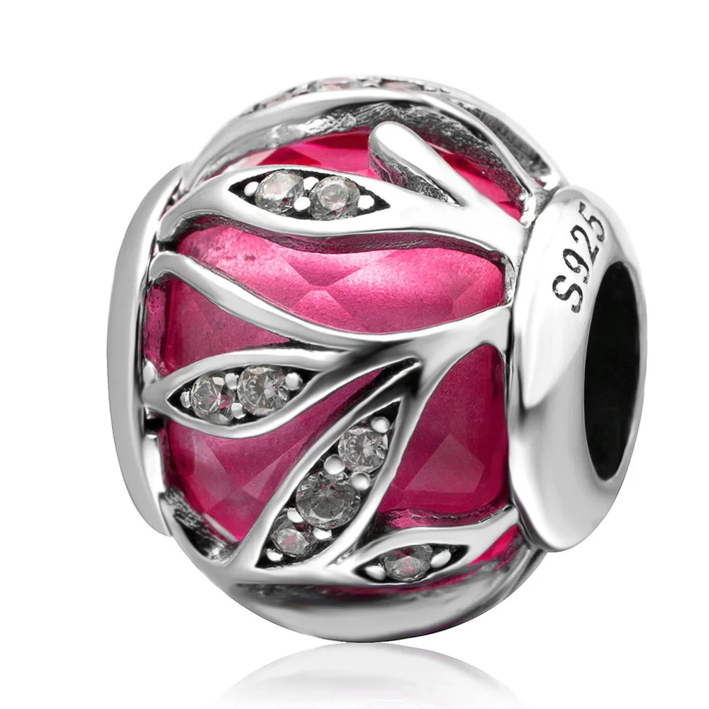 Браслет Pandora с шармами оригинальные бусины в виде серебряных листьев и цветов