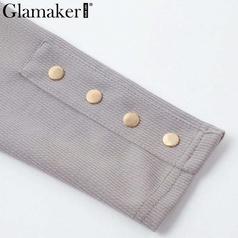Glamaker, трикотажный сексуальный облегающий боди с высоким воротом, женский короткий комбинезон с пуговицами, женский комбинезон с длинным рукавом, повседневный комбинезон