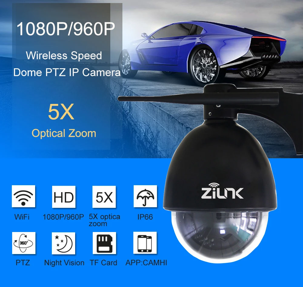 ZILNK ip-камера безопасности, открытая PTZ 5X Zoom Onvif 960P 1080P HD беспроводная wifi Мини скоростная купольная камера, водонепроницаемая H.264 IR 50M