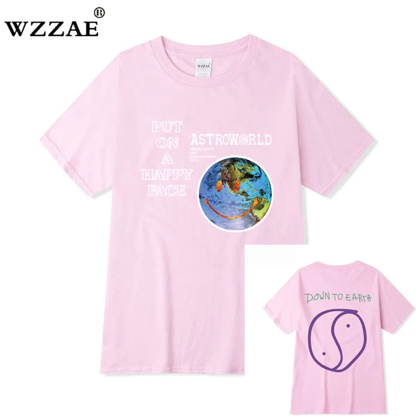 Pink 1 Горячая новинка, брендовая Новая модная футболка Мужская хип-хоп женская футболка с принтом Трэвиса Скотта астромира, парные влюбленные футболки Харадзюку - Цвет: Pink 1