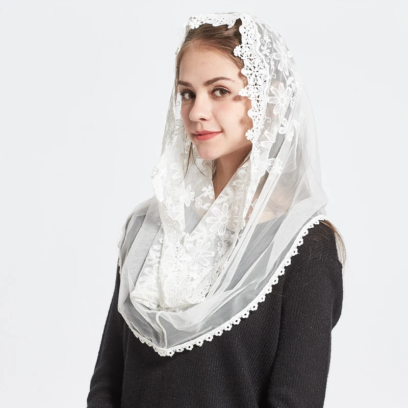 Bufanda de encaje Infinity para mujer, velo suave de novia y dama de honor, Mantilla tradicional Católica, hijab musulmán