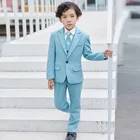 Новый светильник-Голубой Свадебный костюм для мальчика сидит 3 предмета (пиджак + брюки + жилет + галстук-бабочка) серые костюмы для детей индивидуальный мужской официальный классический блейзер для мальчика