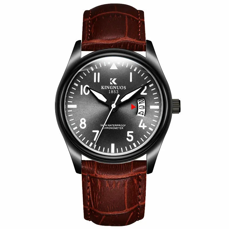 leather brown black Модные мужские часы с календарем, 30 м, водонепроницаемые спортивные мужские часы, высокое качество, нержавеющая сталь, ремешок для часов, мужские наручные часы, Роскошный топ - Цвет: leather brown black