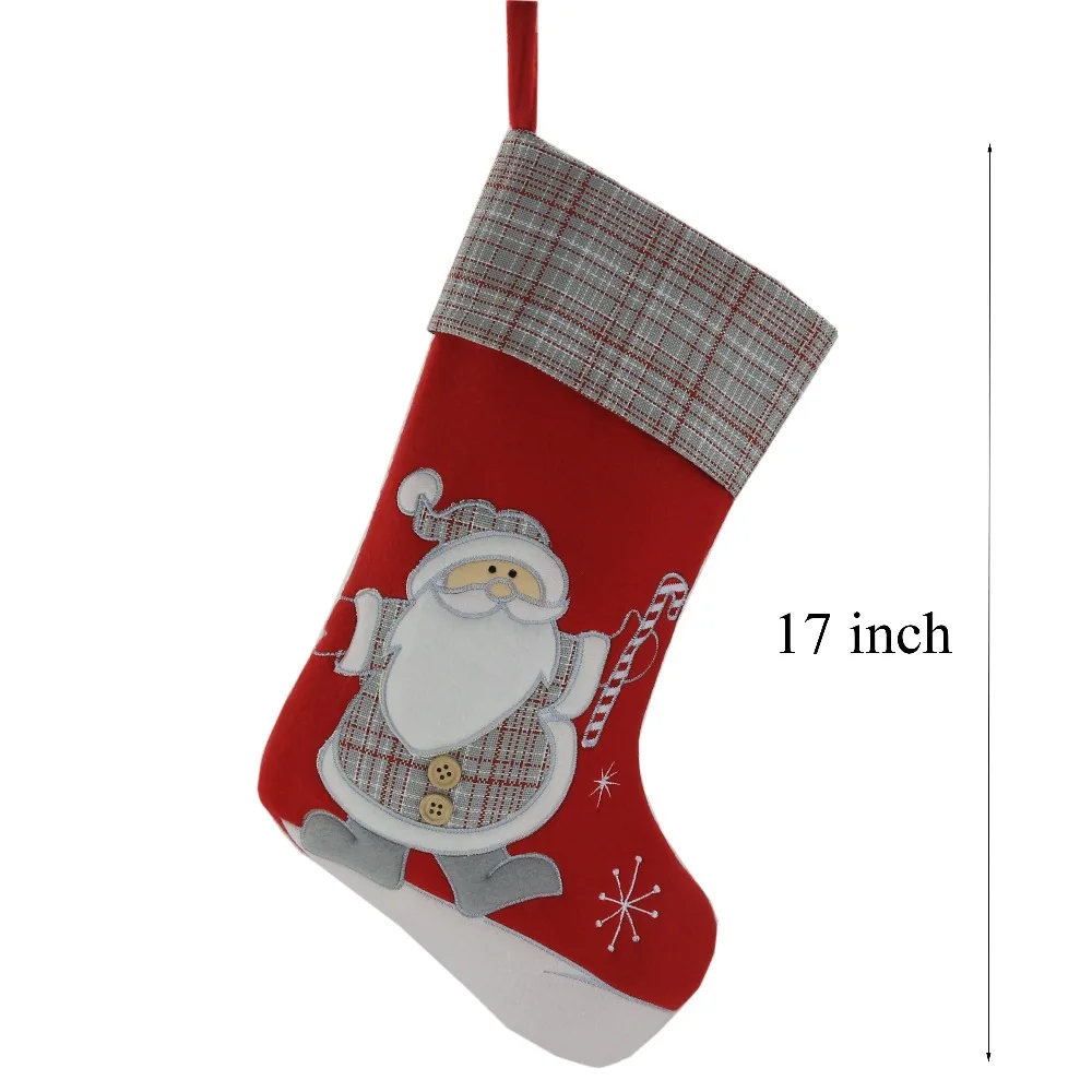 Free Shipping Lovely Christmas Stockings Set of 3 Santa Snowman Reindeer Xmas Character 3D Plush Hanging Tag Knit Border | Игрушки и