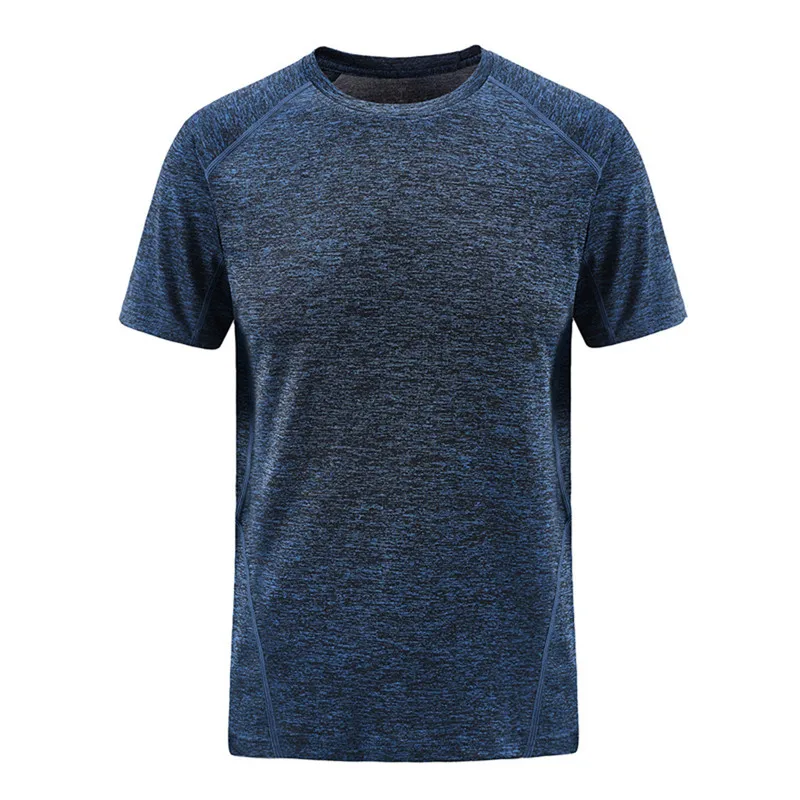 Dark Blue Спортивная Мужская футболка с круглым вырезом, эластичная футболка для тренировок, Спортивная майка для бодибилдинга и фитнеса, быстросохнущая дышащая - Цвет: Dark Blue