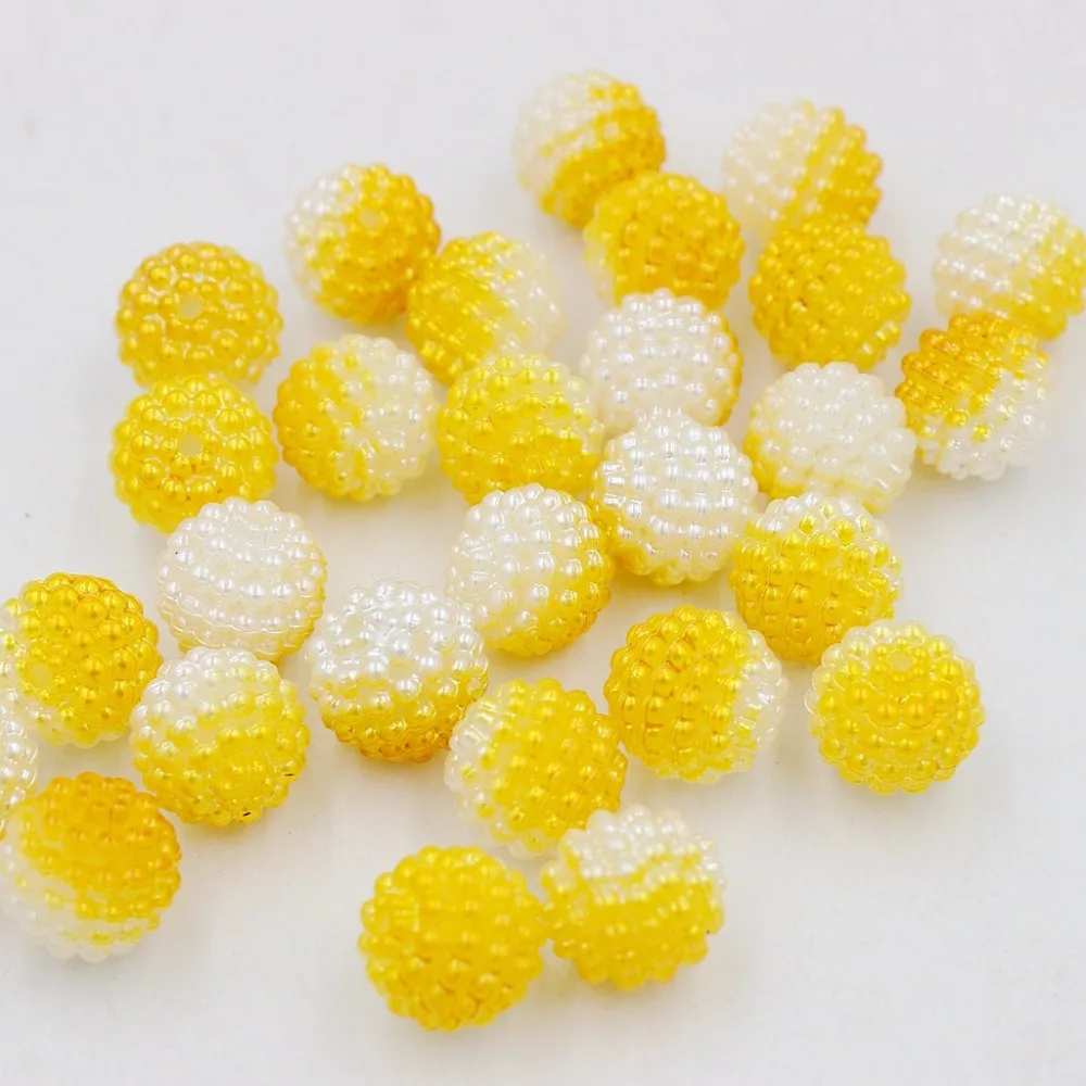 

New 12mm 30Pcs Rainbow Yellow+White Colorful Bayberry Ball Imitation Pearl Beads Round Beads Fit Beads Jewelry Making