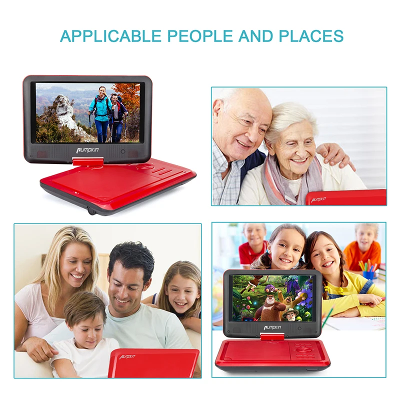 Pumpkin 9'' Portable DVD Player Last Memory Adjustable Angle Car Monitor 800*480 LED Backlight Digital HD Screen With Holder |