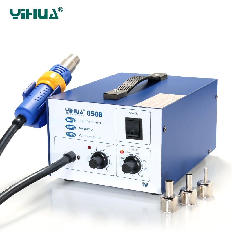 ESD Hot-Air Yihua 8508 Temperature Controlled Air Soldering Station With Silicone Line