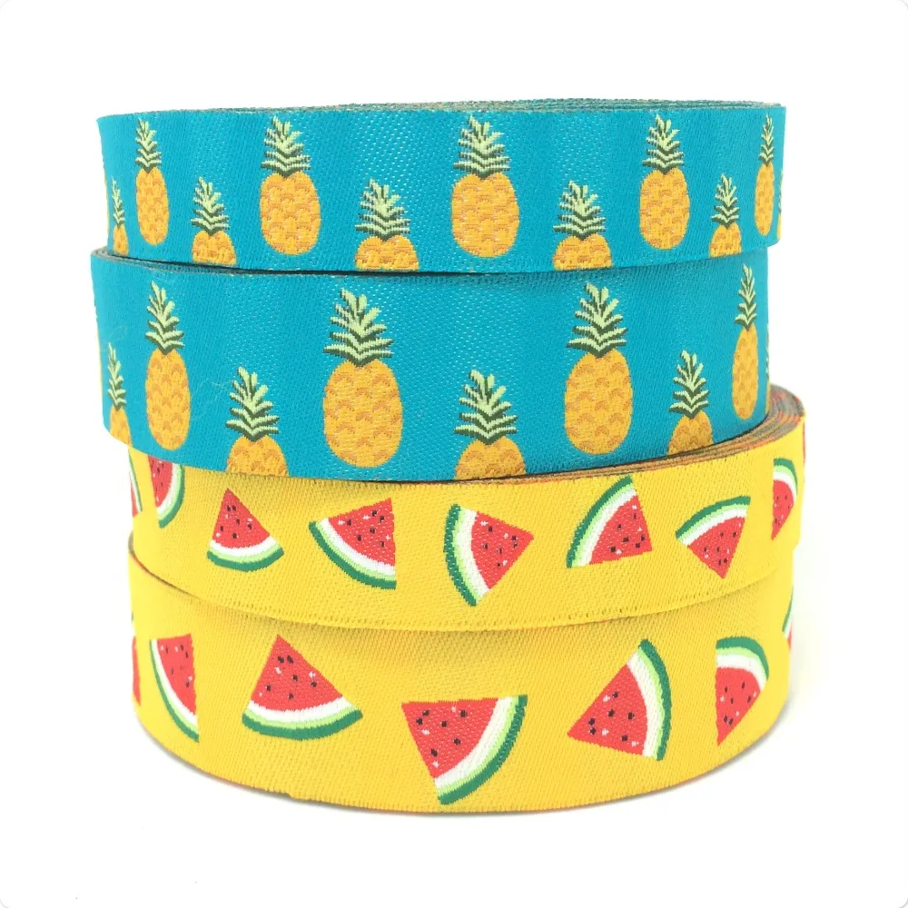 

christmas dog clothes accessories yellow watermelon and blue pineapple 16mm 5/8" and 22mm 7/8" Woven Jacquard ribbon New Year