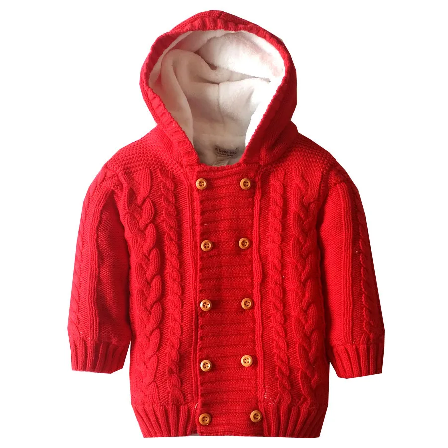 Детский толстый свитер с капюшоном хлопковый однотонный двубортный на возраст