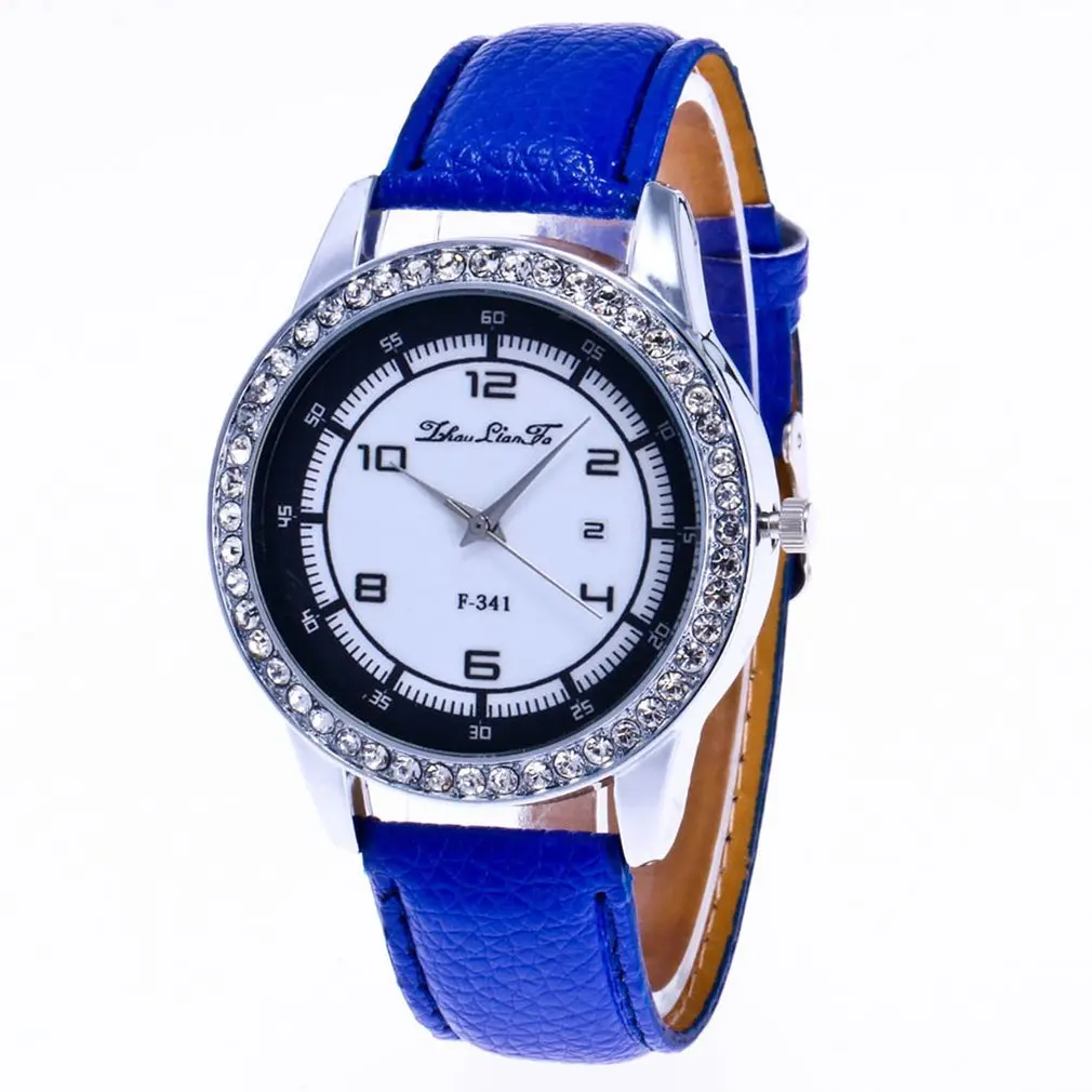 Модные женские кварцевые часы со стразами с кожаным ремешком для часов легко