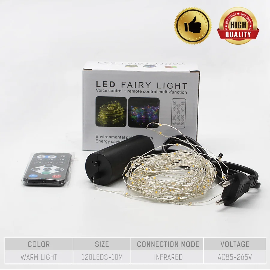 Светодиодная струнная лампа с голосовым управлением AC85-265V 10 м 120LED дистанционное