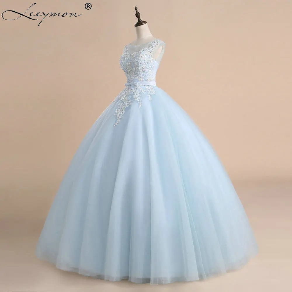 2017 New Arrival Ball Gown Quinceanera Dresses Lace Appliques Pearls for 15 years Girls Prom Dress Light Blue Party | Свадьбы и