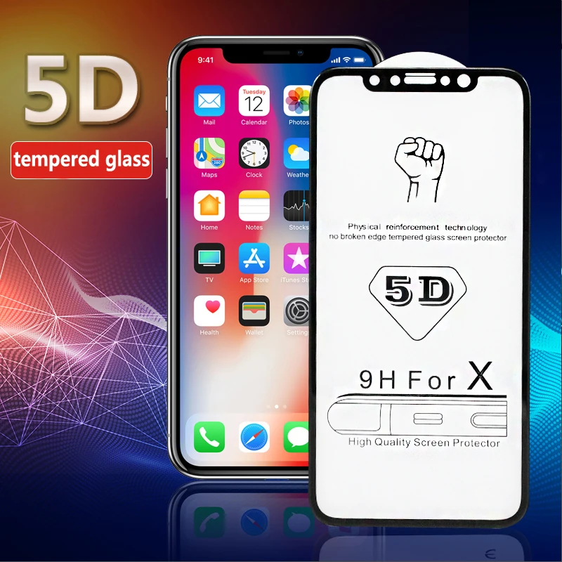 

0.23mm 9H 5D Full Cover Tempered Glass for iPhone 11 Pro Max XS Max XR X 10 8 7 6 6s Plus Glass Screen Protector Protective Film