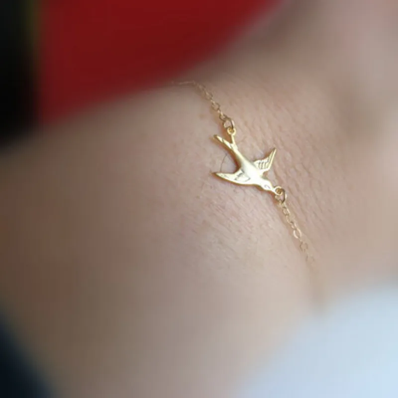 Модный браслет ручной работы Ласточка маленький с птицами изящный золотой для