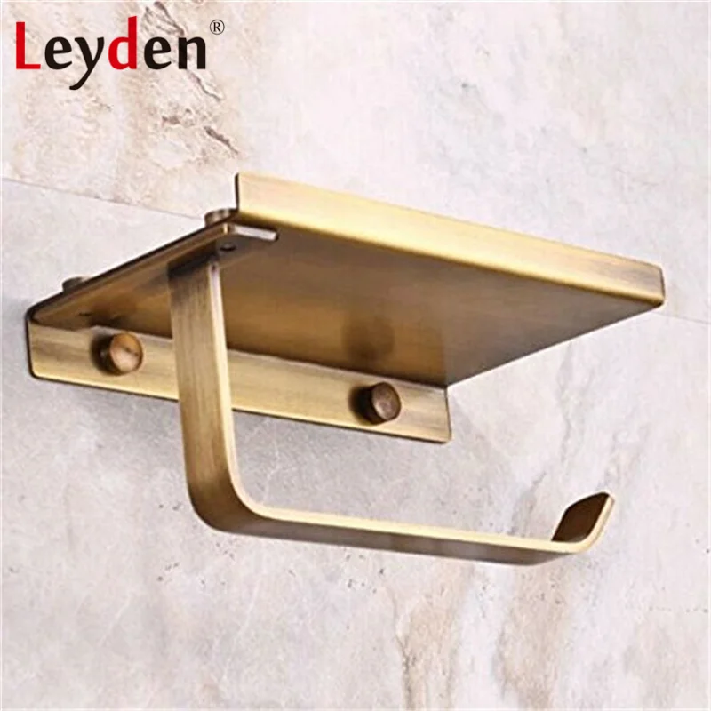 Античный латунный держатель для туалетной бумаги Leyden с полкой настенное