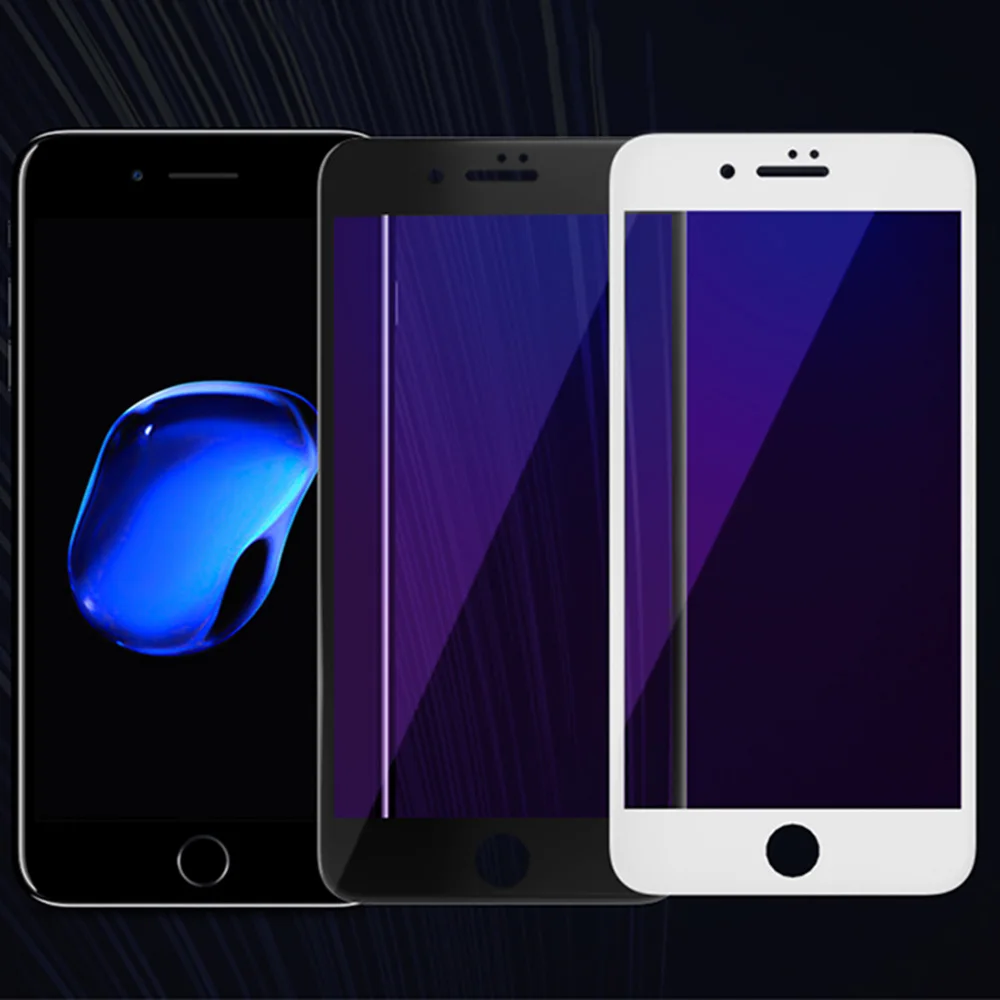 4D закаленное стекло для iphone 7, 8, 6, 6s Plus, анти-синий светильник, защита экрана, полное покрытие, стеклянная пленка для iphone X, XS, Max, защитная пленка