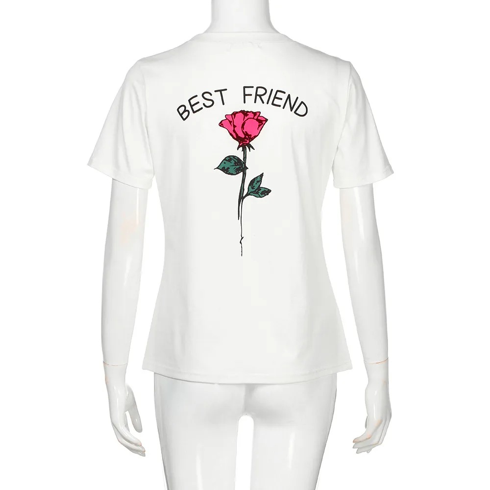 Женские футболки с буквенным принтом розы надписью Best Friend Sister повседневные