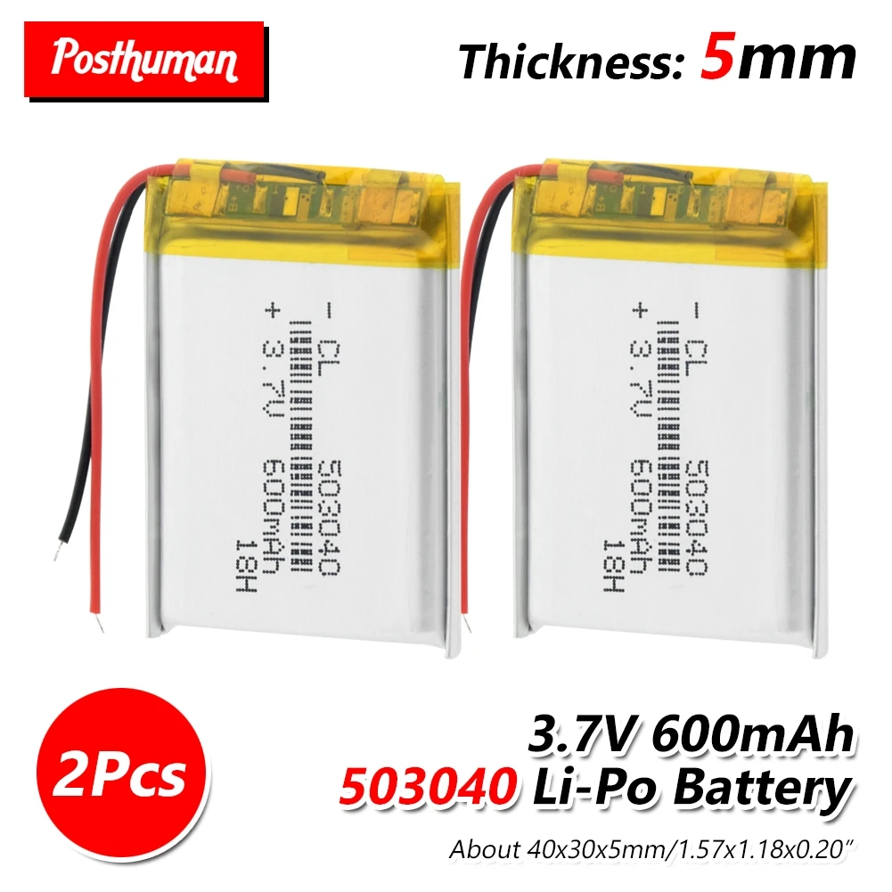 2Pcs 503040 3,7 в 600 мАч перезаряжаемый литий-полимерный литий-ионный аккумулятор для Mp3 MP4 MP5 gps DVD игрушечный светодиодный светильник для наушников 053040 - Цвет: 2Pcs