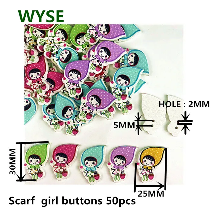 Scarf girl buttons 50 шт. Матрешка девочка деревянные пуговицы для шитья 2 отверстия смешанные красочные животные деревянные пуговицы для скрапбукинга декор одежды для шитья DIY - Цвет: Scarf girl buttons