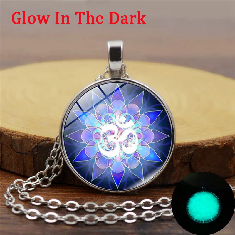 Синяя Мандала Лотос светящееся ожерелье хна искусственное стекло кабошон