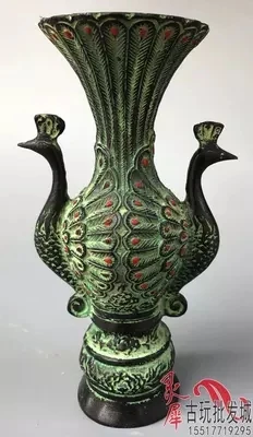 

Antique collection bronze antique peacock vase ornaments