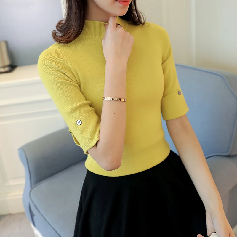 Свитер женский с коротким рукавом эластичный тонкий в Корейском стиле 2018 г. |