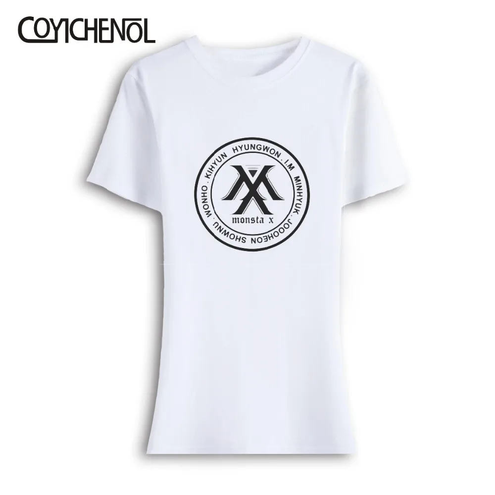 Kpop monsta x Футболка оверсайз с принтом на заказ Женская Однотонная футболка круглым