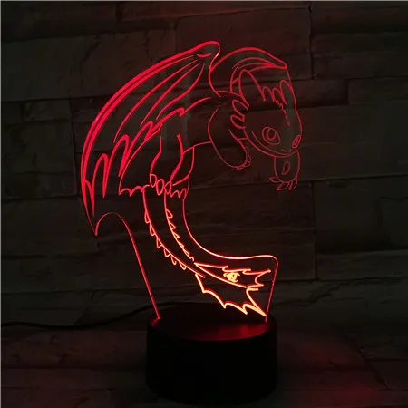 Светодиодный ночсветильник Как приручить дракона иллюзия 3D USB датчик касания RGBW