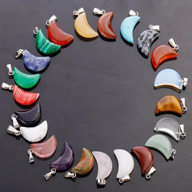 mix Бусины в форме Луны из натурального кристалла, Подвески для изготовления ювелирных изделий, колье, серьги, подвески, бусины, 50 шт./лот - Окраска металла: mix
