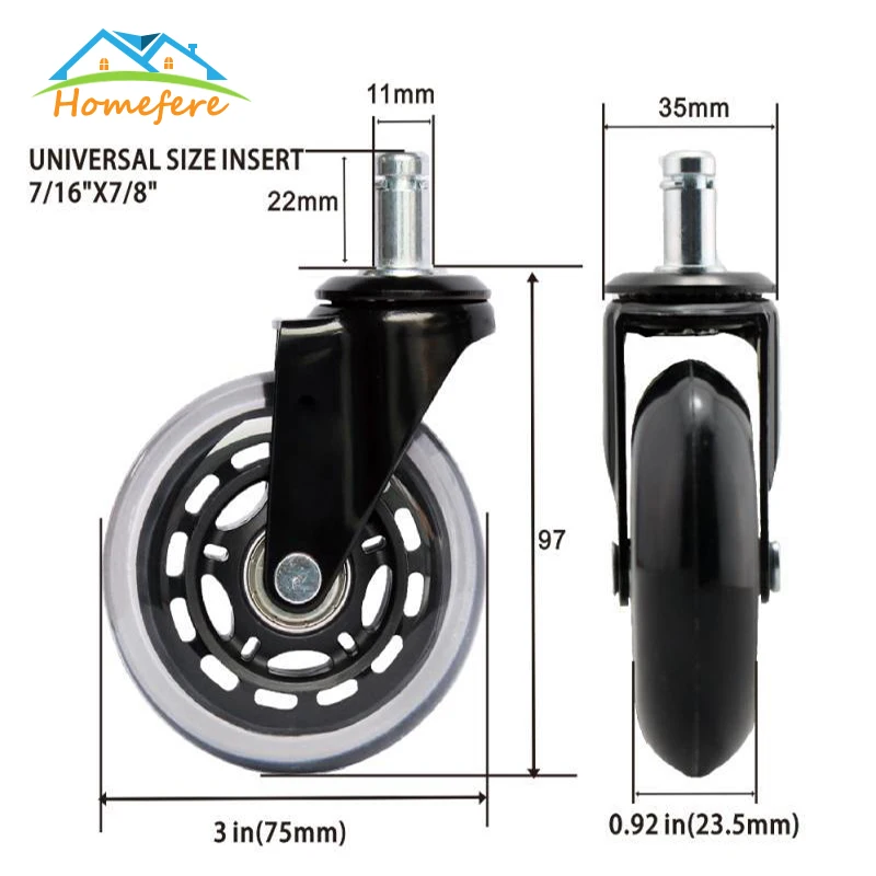 

5Pcs 2.5 3 inches Omni-directional black wheel with brake furniture silent caster wheel