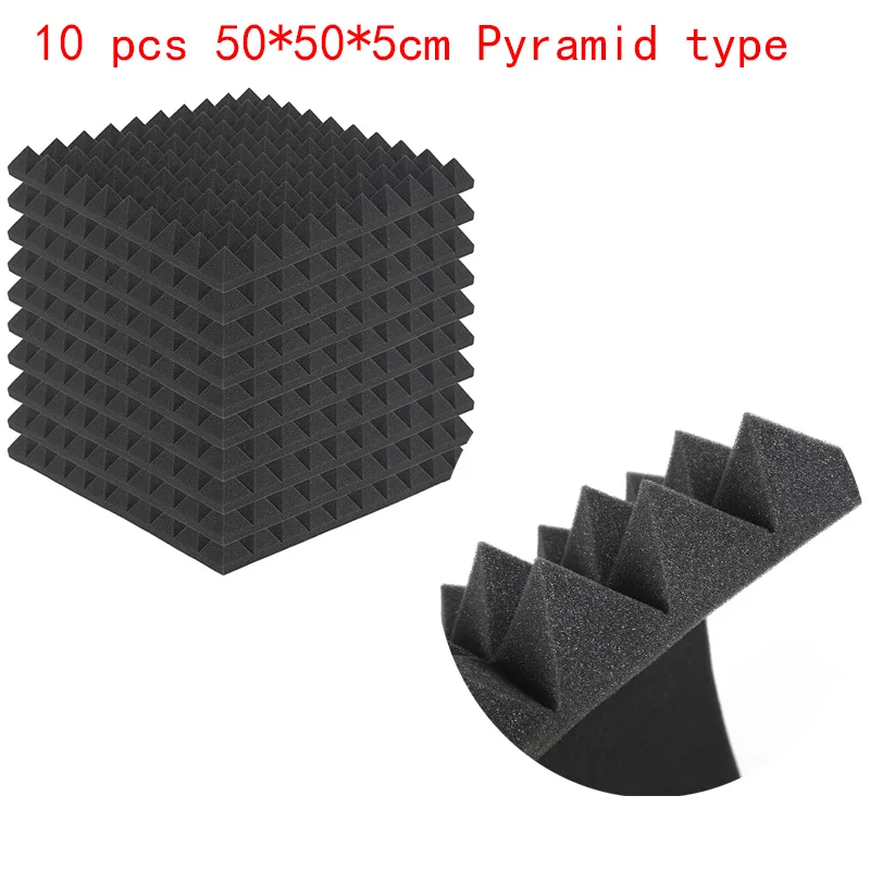 50505 Pyramid 10 шт 500X500X50 мм звукоизоляция пена акустическая пена звуколечение студия комната поглощение клиновая плитка пенополиуретан - Цвет: 50505 Pyramid