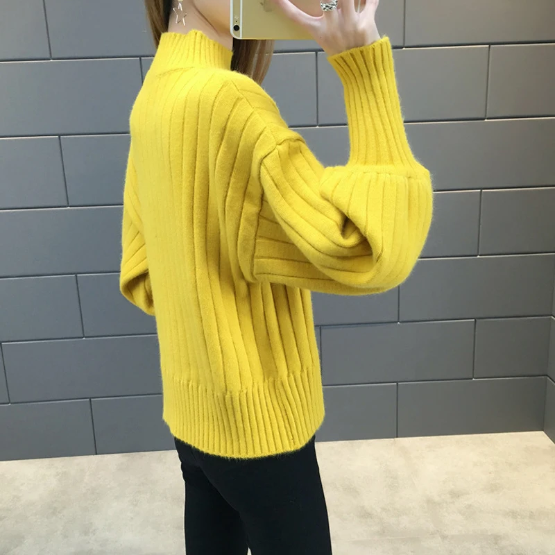 Lantern Sleeve Women Autumn Winter Sweater Solid Black White Turtleneck High Quality Warm Female Jumper Casual | Женская одежда