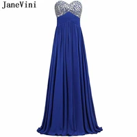 janevini royal blue chiffon long bridesmaid dresses with crystal 2018 a line sweetheart backless maid of honor dress party gowns