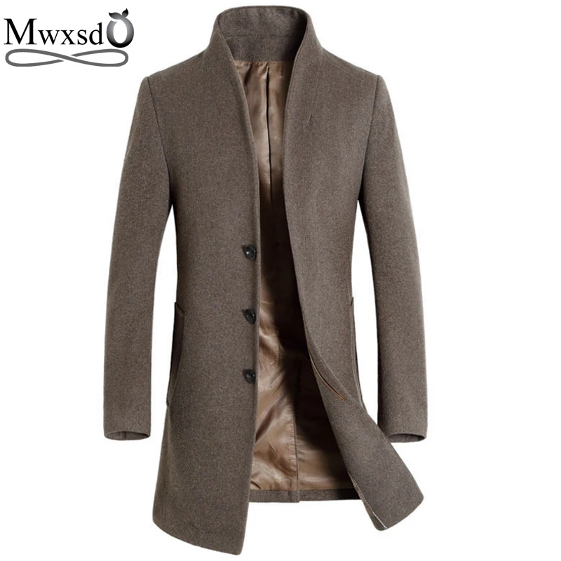 Mwxsd зимние повседневные мужские шерстяные куртки и пальто для мужчин slim fit бизнес коричневый шерстяной пальто куртка мужская шерстяная верхняя одежда