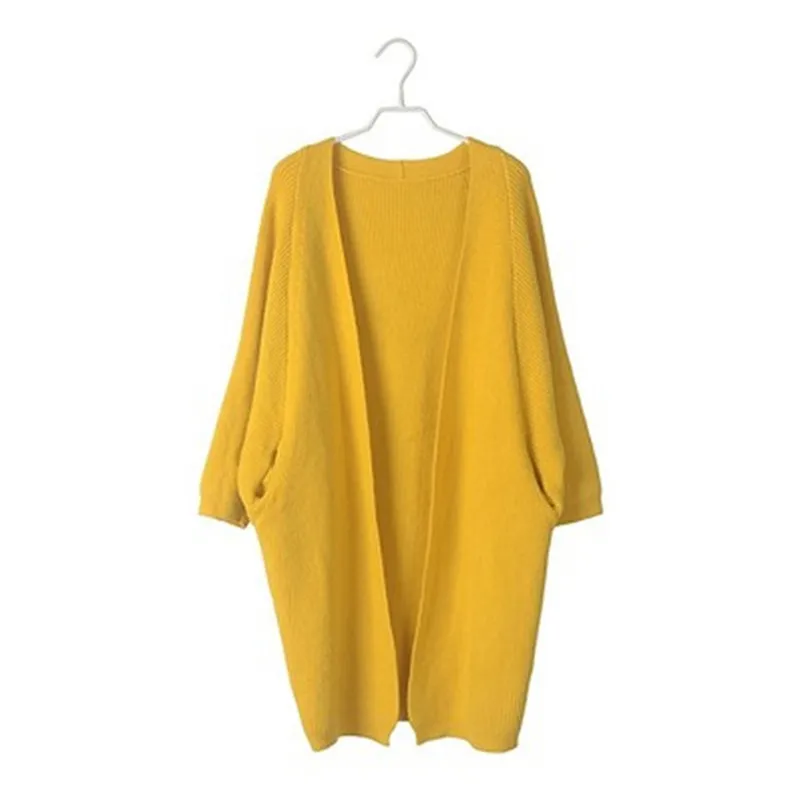 Yellow Однотонный СВОБОДНЫЙ Модный женский свитер с длинным рукавом, элегантный кардиган, Feminino, новинка, Осень-зима, толстый, Chaqueta Mujer, пальто, верхняя одежда - Цвет: Yellow