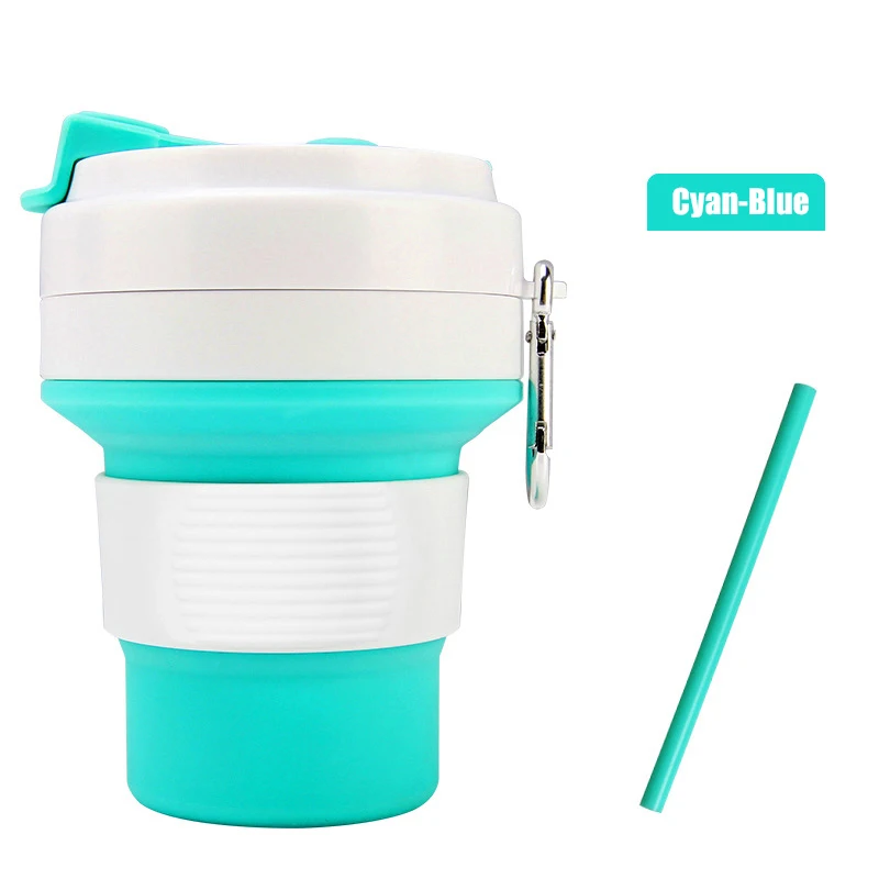Cyan Blue 550 мл Складная Силиконовая 6 цветов портативная силиконовая телескопическая Питьевая Складная кофейная чашка Складная силиконовая чашка с крышками для путешествий - Цвет: Cyan Blue