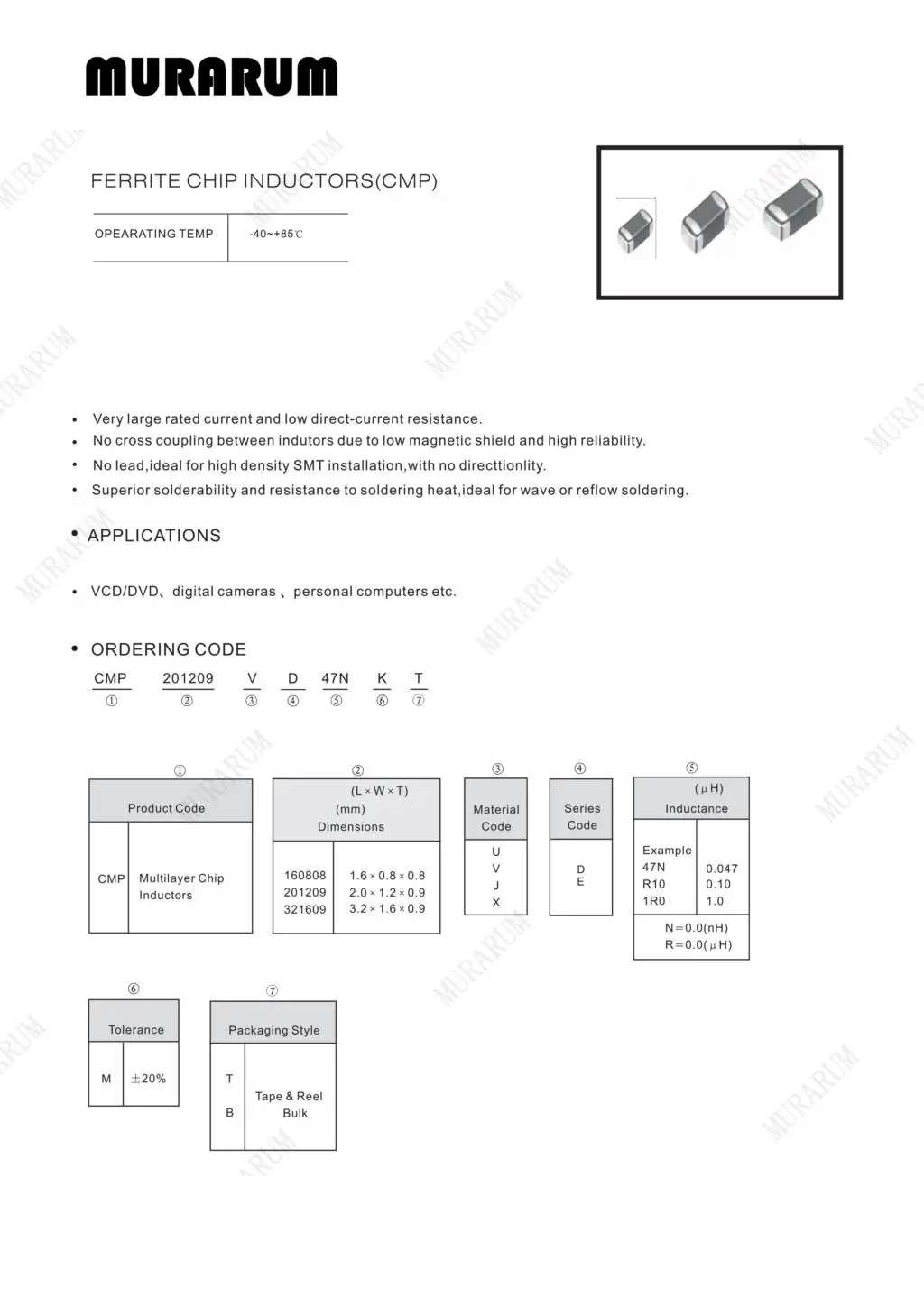 MURARUM 100 шт. индуктивности 0805 smd 2012 smt мощности индуктора 47nH ~ 3.9uH низкой частоты