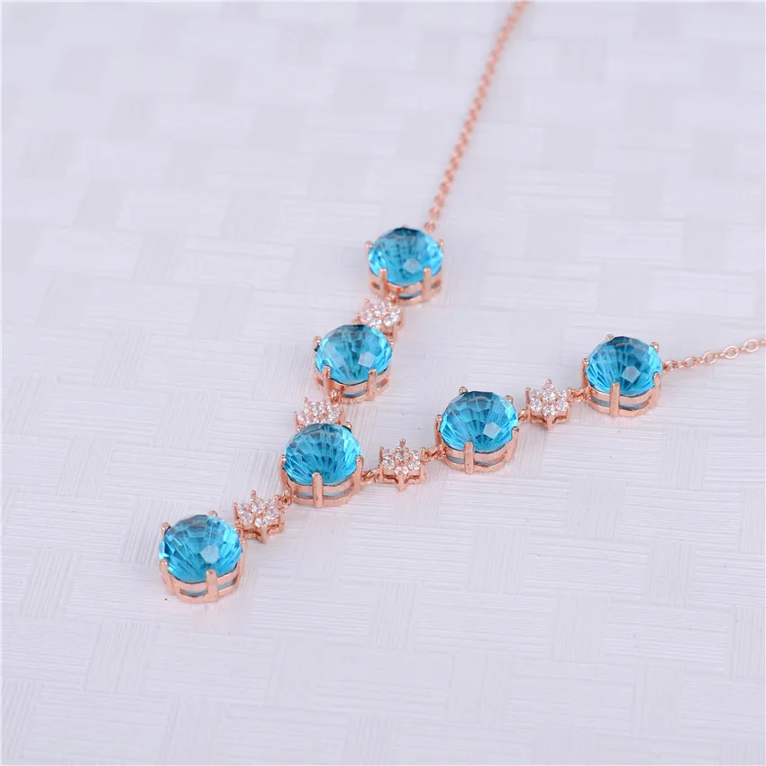 Gemlove синий корунд 925 стерлингов Серебряные ожерелья и Подвески розового золота