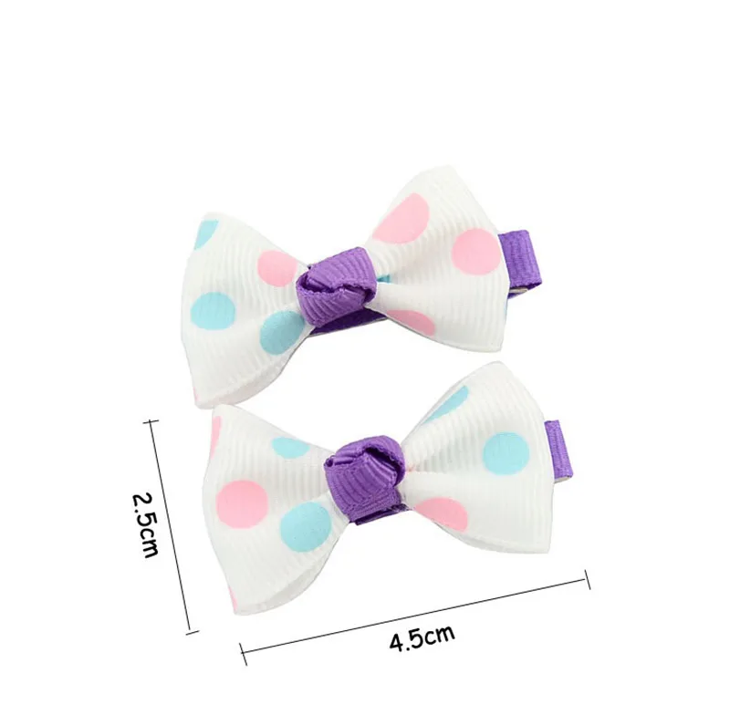 2pcs/lot Girls Kids Hair Accessories Dot/ Flower Print Ribbon Bows Mini Sweet Bow Hairpins Boutiqie Handmade Clip |