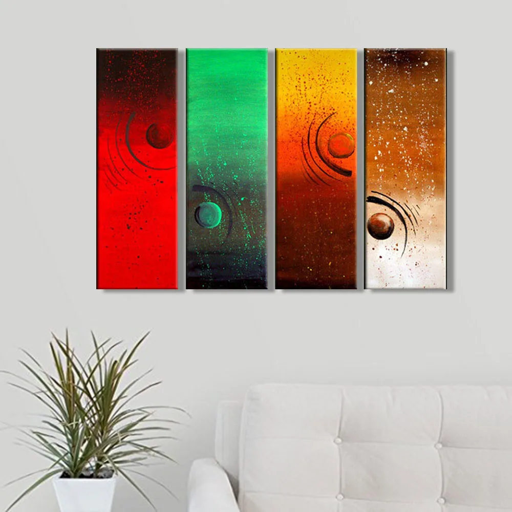 Hand Painted Modern Abstract Oil Painting for Living Room Wall Decor 4 Piece/set Fantasy Art Canvas Home Decoration | Дом и сад