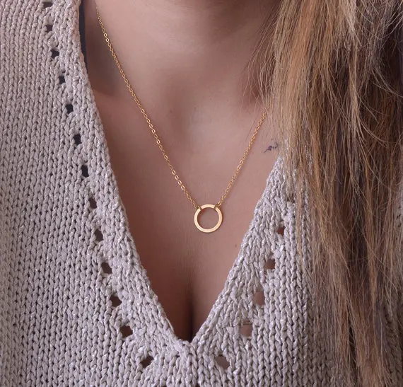 Surou Dainty Circle Necklace Karma Gold Fill Or Silver Delicate Chain Outline | Украшения и аксессуары