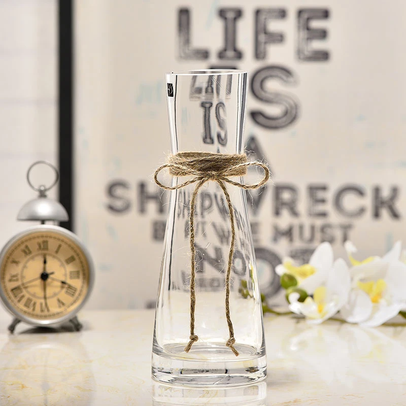 

Nordic thin waist glass vase Hemp rope transparent water culture container living room fresh flower vase ornaments home decor