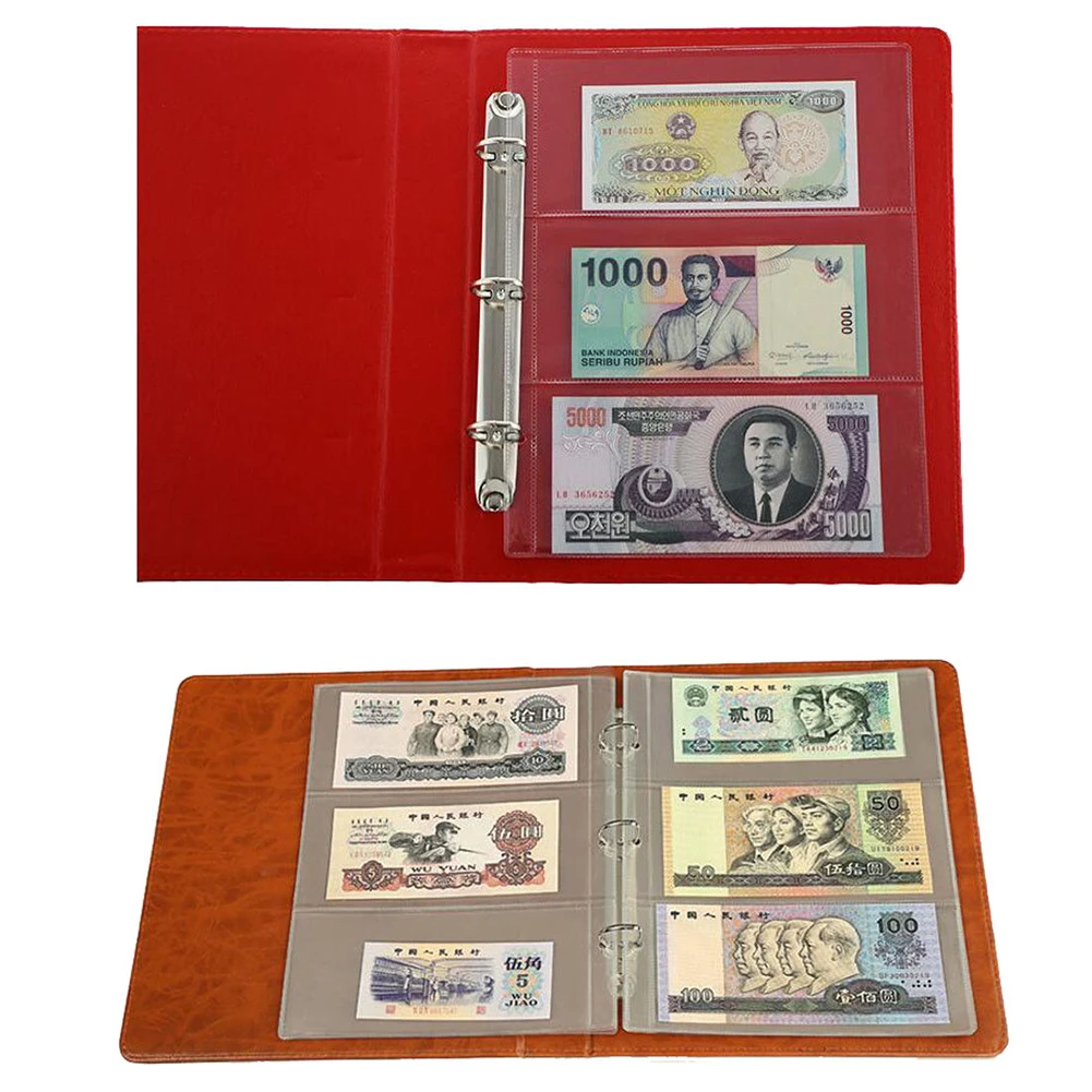 

10Pcs banknote coin collection Money Banknote Paper Money Album Page Collecting Holder Sleeves 3-slot Loose Leaf Sheet Money Alb