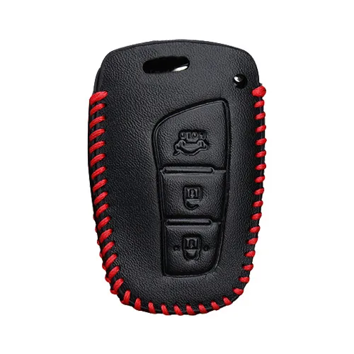 Кожаный чехол для ключей автомобиля для hyundai IX45 Tucson Santa Fe Solaris IX35 I30 IX25 Accent защита ключа оболочка кожа сумка только чехол - Название цвета: Red Line