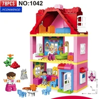 large particles friends brick set pink city girl princess family house building block kids toys